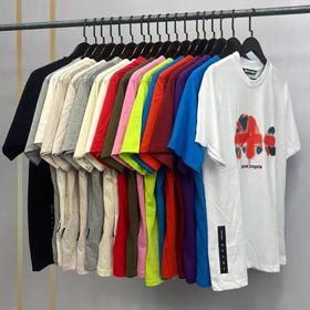 Palm Angel verticale a righe lettera schiuma stampa pipistrello moda t-shirt-1623  