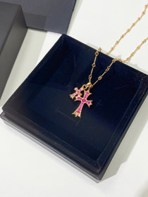 Cromo cuore diamante croce collana-3569  