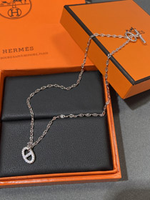 Hermes maiale naso pieno diamante collana-3613  