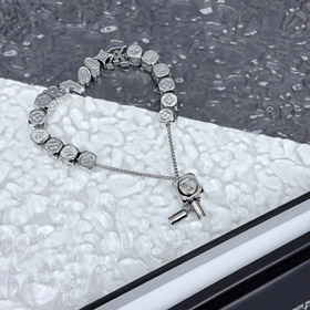 Louis Vuitton LV argentato dadi catena scorrevole fascino braccialetto-3639  