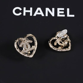Chanel oro diamante cuore cavo doppio c strass orecchio clip-3754  
