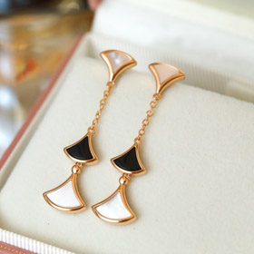 Bulgari a forma di ventilatore bianco madreperla diamante orecchini neri agata orecchini lunghi-3861  