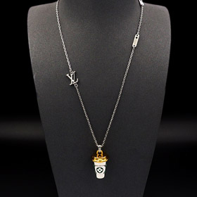 Louis Vuitton LV lettera floreale smalto iscrizione miniatura caffè tazza collana-3915  