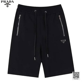 Prada cotone zip tasca triangolo shorts sciolto tagliato pantaloni-2879  
