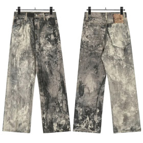 Graffiti a getto d'inchiostro stile AC angosciato sciolto wide-leg jeans casual-4920  