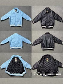 Giacca in pelle a maniche lunghe con zip-up a collare a lapel di colore unico Corteiz-5029  