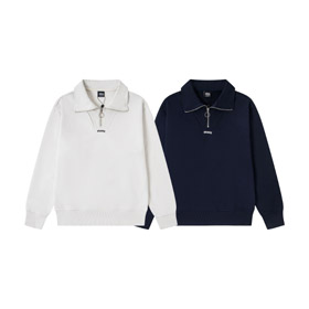 Stussy ricamato zip-up maglietta a maniche lunghe a collare-5272  