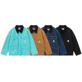 Stussy stile casual zip-up multi tasca lapella giacca di lavoro-5273  