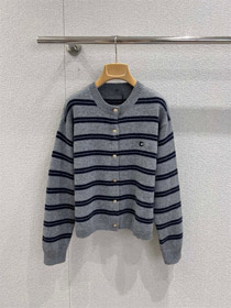 Miu Miu nuovo collare a maniche lunghe a righe a maglia cardigan-5301  