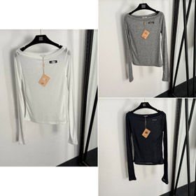 Miu Miu off-the-spalla maglietta sottile a maniche lunghe-5413  