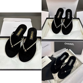 Chanel strass e perla embellito velluto piatto tanga sandali-5697  